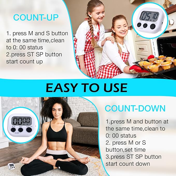 Leumoi 24 Pcs Digital Kitchen Timers Magnetic Back Timers Bulk Large Screen - Image 6