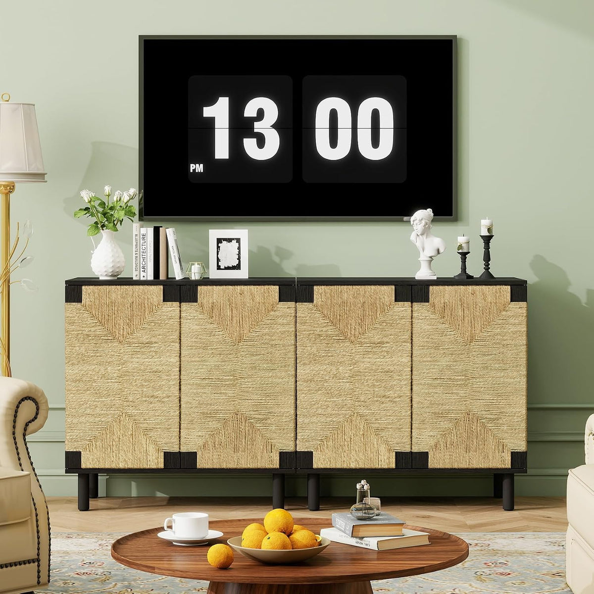 2-Pack 31.5" Sideboard Cabinet for TV - Boho TV Stand with Storage, Smal...
