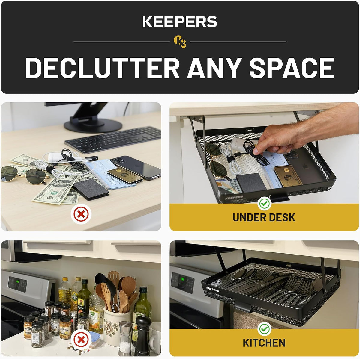 KEEPERS Anything Keeper — Compact 11x10in Under-Cabinet Slide-Out Drawer, Hid...