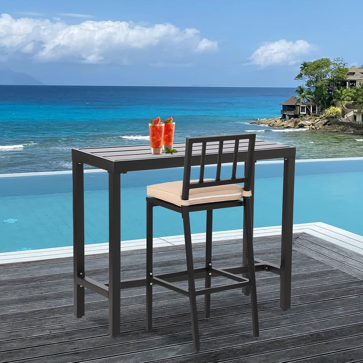 Outdoor Bar Table, Patio Counter Height Bar Table, 55" Rectangle Bar Tab...