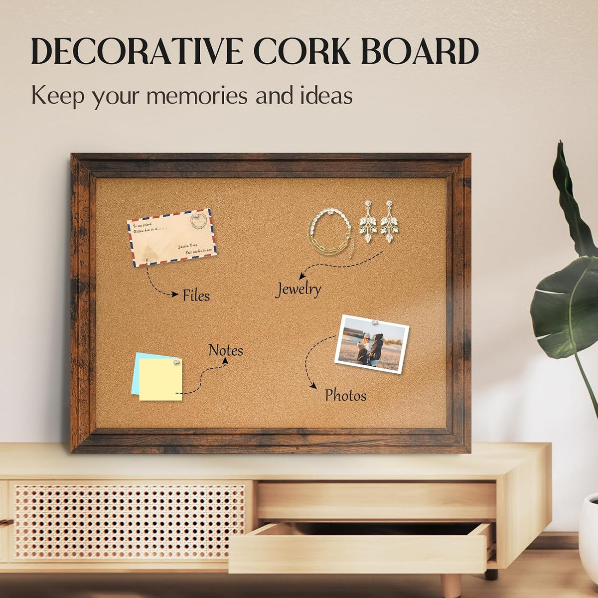 Large Cork Board Bulletin Board, 48"x36" Corkboard for Wall