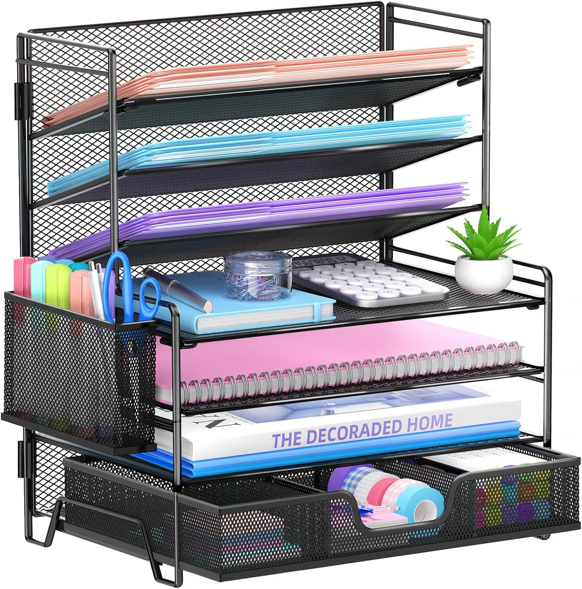 7-tier desk organizer with drawer and pen holder, main product view