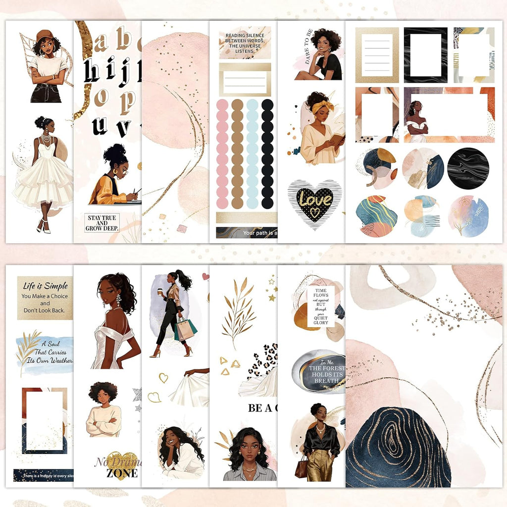 Black Girl Stickers Book - Planner Stickers, Journaling Sticker Decals | Inspirational African American Women Sticker for Adult, for Laptop, Water Bottle, Phone Case, Scrapbook Accessories for Women