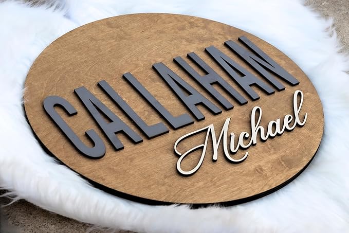 Custom Round Nusery Name Sign, Personalized 3D Baby Name Announcement Sign - Image 2