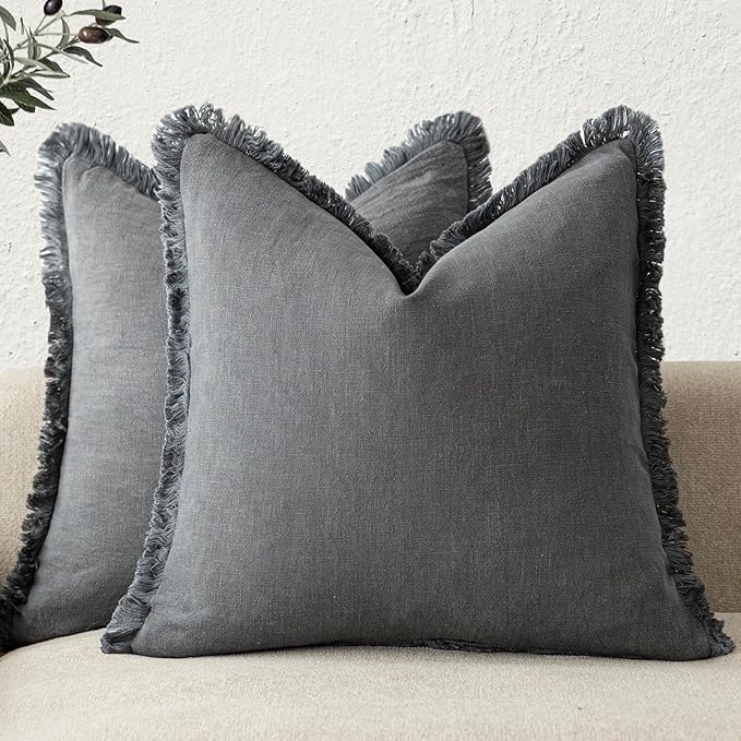 Foindtower Set of 2 Decorative Linen Fringe Throw Pillow Covers Cozy Farmhouse by Foindtower
