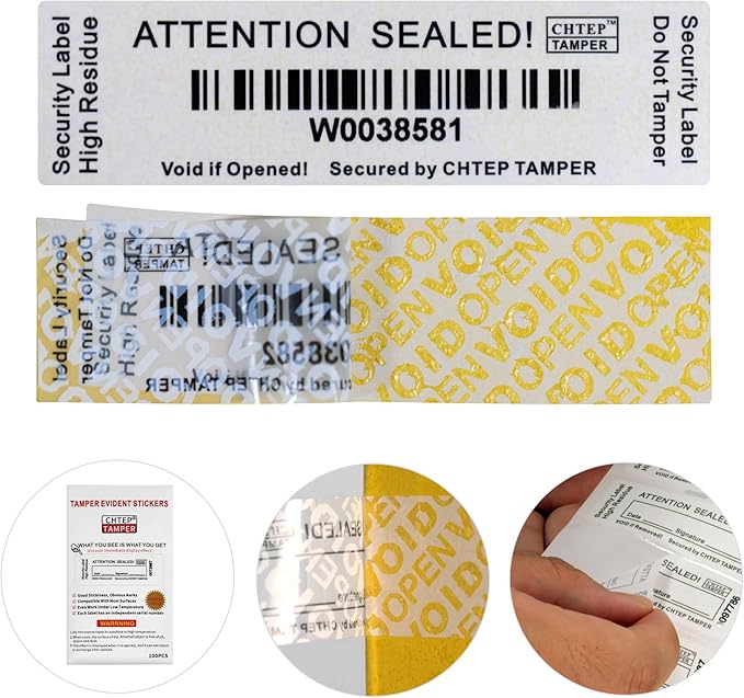 ChtepTamper 100 Pieces Total Transfer Tamper-Evident Stickers Security Labels by ChtepTamper