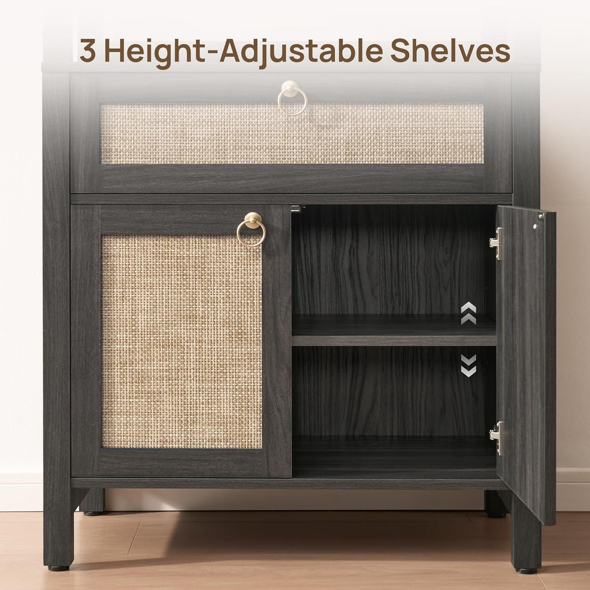 SICOTAS 68.5" Tall Boho Rattan Bookshelf with Drawer and Storage Doors