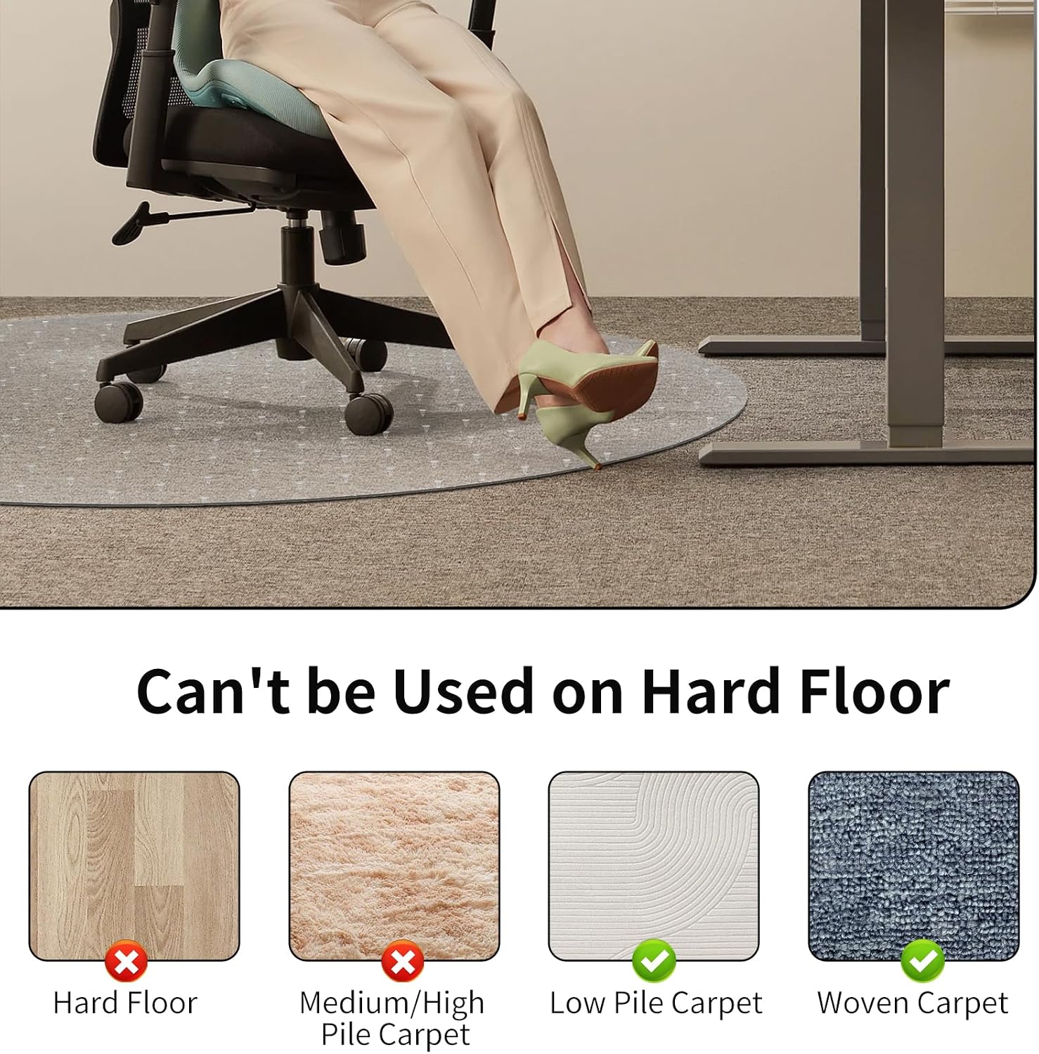 Office Chair Mat for Carpet, 36 Inch Round Chair Mat PVC Clear Chair Mat Easy Clean with Non-Slip Studded for Home Office Chair | Computer Desk Chair Mat, Rolling Carpet Chair Mats with Non-Slip Studded, Carpet Protector for Home Office Low Pile Carpet