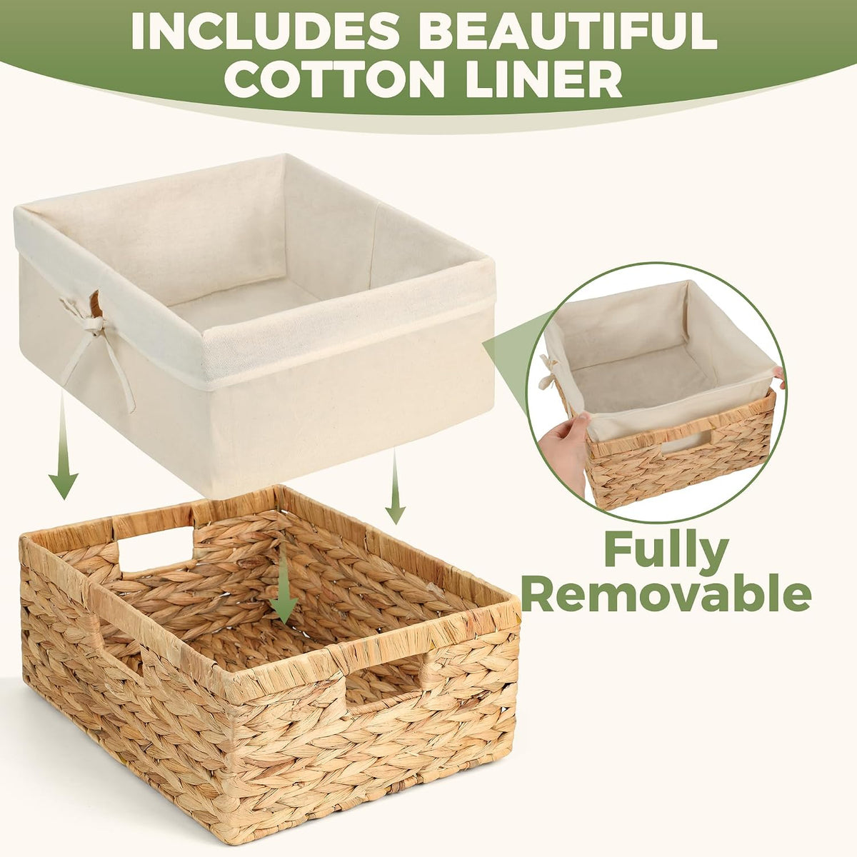 Wicker Shelf Storage Baskets for Organizing - Natural Water Hyacinth Woven Ba...