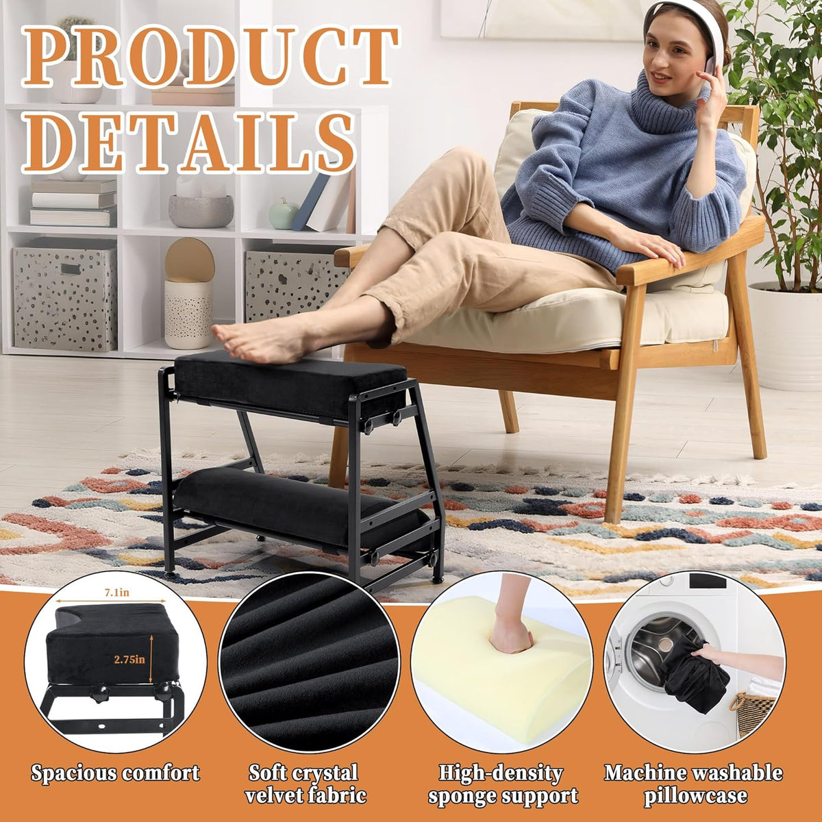 BALAPET Adjustable Double Step Footrest, High-Density Foam with Sturdy Iron F...