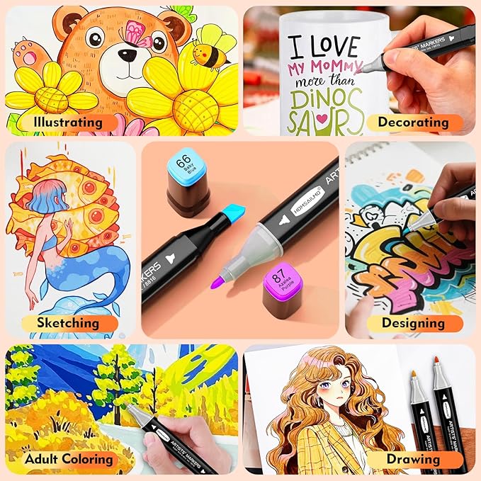 HOMESILMO 48 Color Alcohol Pen Set, Double Tip Art Adult Alcohol Pen, Mixed - Image 5
