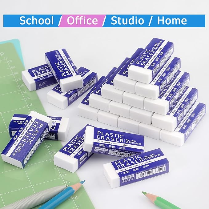 Tamaki 24 Pack Pencil Erasers, Large White Erasers - Image 4