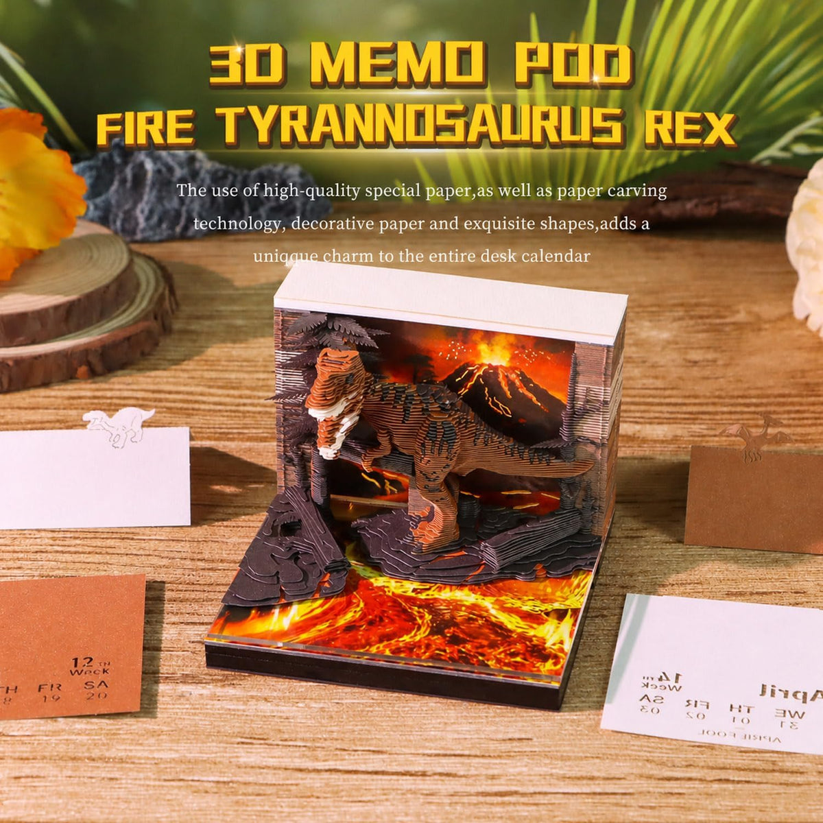 3D Dinosaur Calendar 2027 Time Piece Memo Pad with LED Light