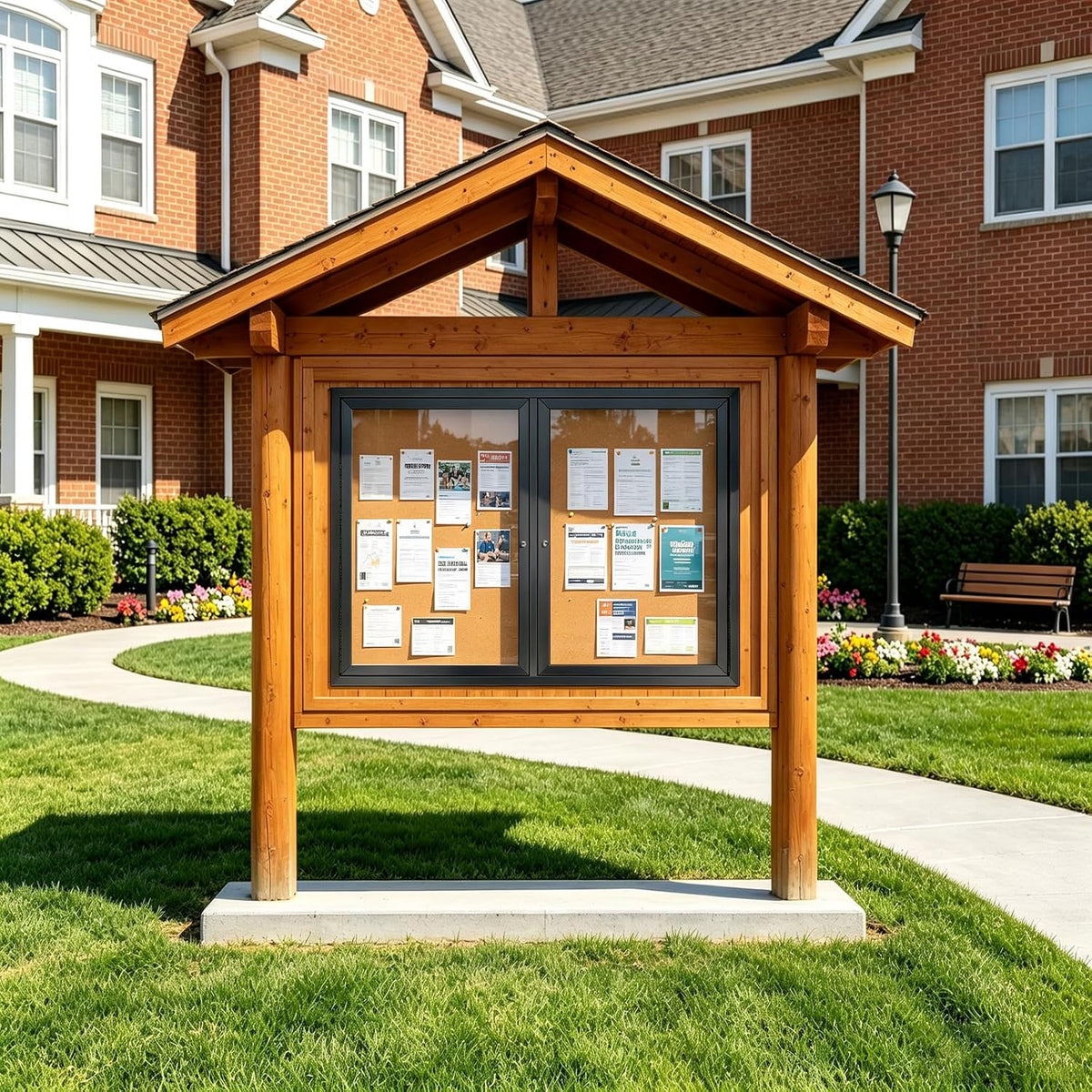 43x31 in Enclosed Bulletin Board Outdoor Cork Board Display Case, Black