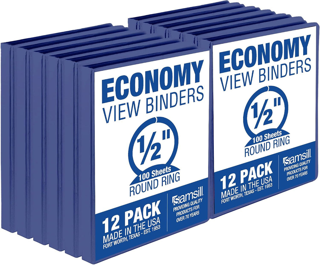 Samsill 0.5 Inch 3 Ring Binders, Made in USA, Economy Round Ring, 100 Sheet
