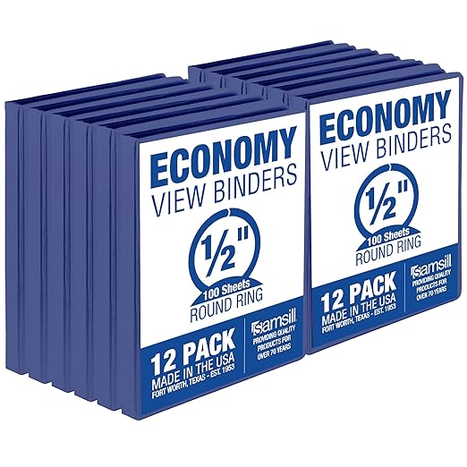 Samsill 0.5 Inch 3 Ring Binders, Made in USA, Economy Round Ring, 100 Sheet by Samsill