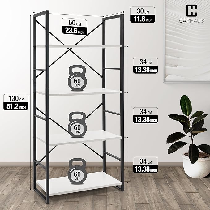 CAPHAUS 4 Tier Bookshelf, 24 Inch Width Free Standing Shelf, Bookcase Shelf - Image 3