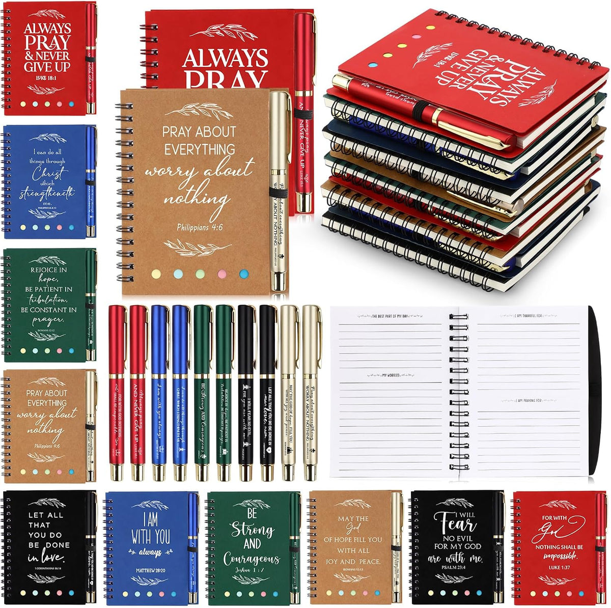 Spakon 50 Set Valentine's Day Christian Gifts Bulk Church Sticky Note Spiral