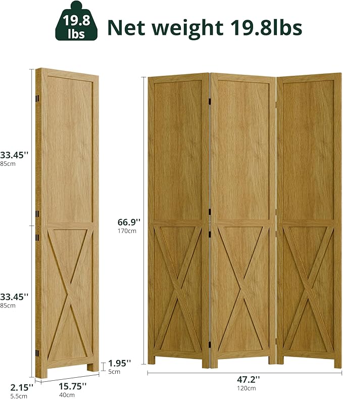 Cozy Castle Wood Room Divider, 3 Panel 66.9 Inch Privacy Screen, Folding Wall - Image 2