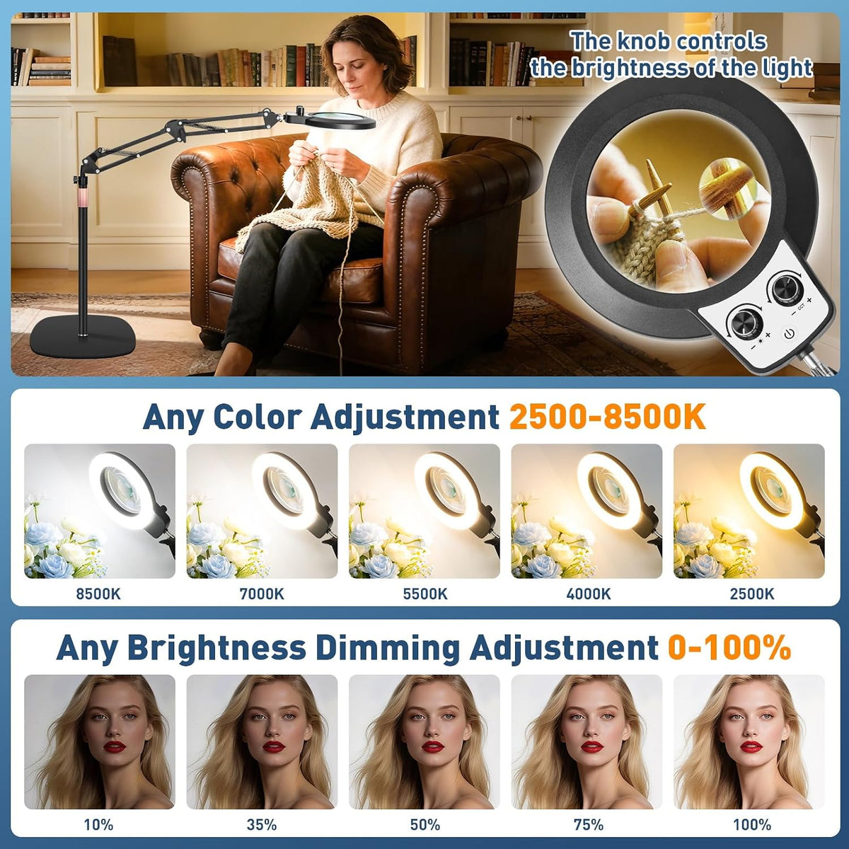 KIRKAS Magnifying Floor Lamp, 12X 30X 11.2in Stable Base Magnifier Black