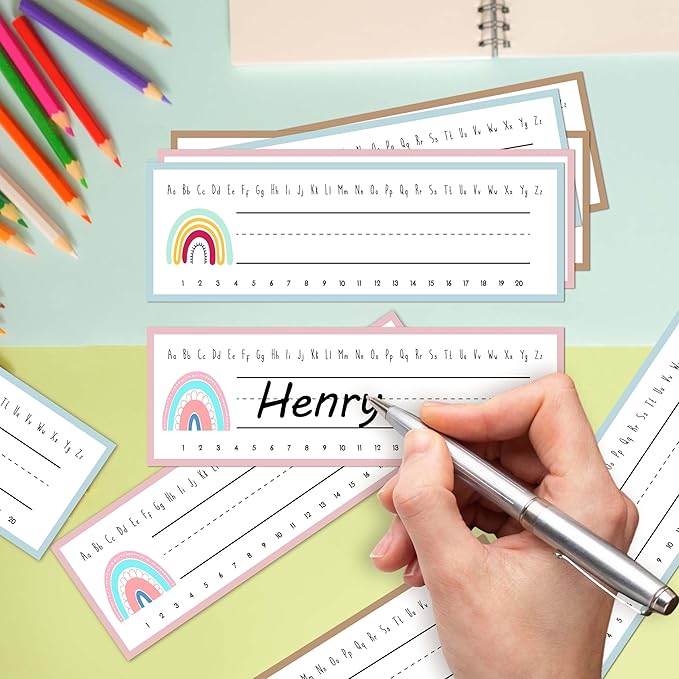 Name Tags for Classroom Cubbies, 30 Boho Rainbow Name Plates for Desks - Image 3