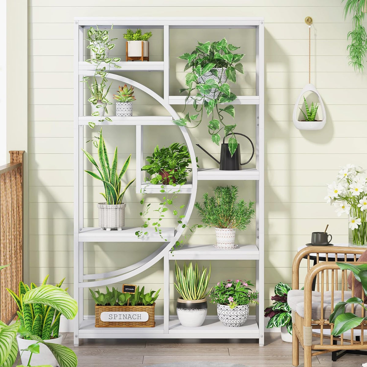 Tribesigns Bookshelf Industrial Etagere Bookcase (White, 2 Pack)