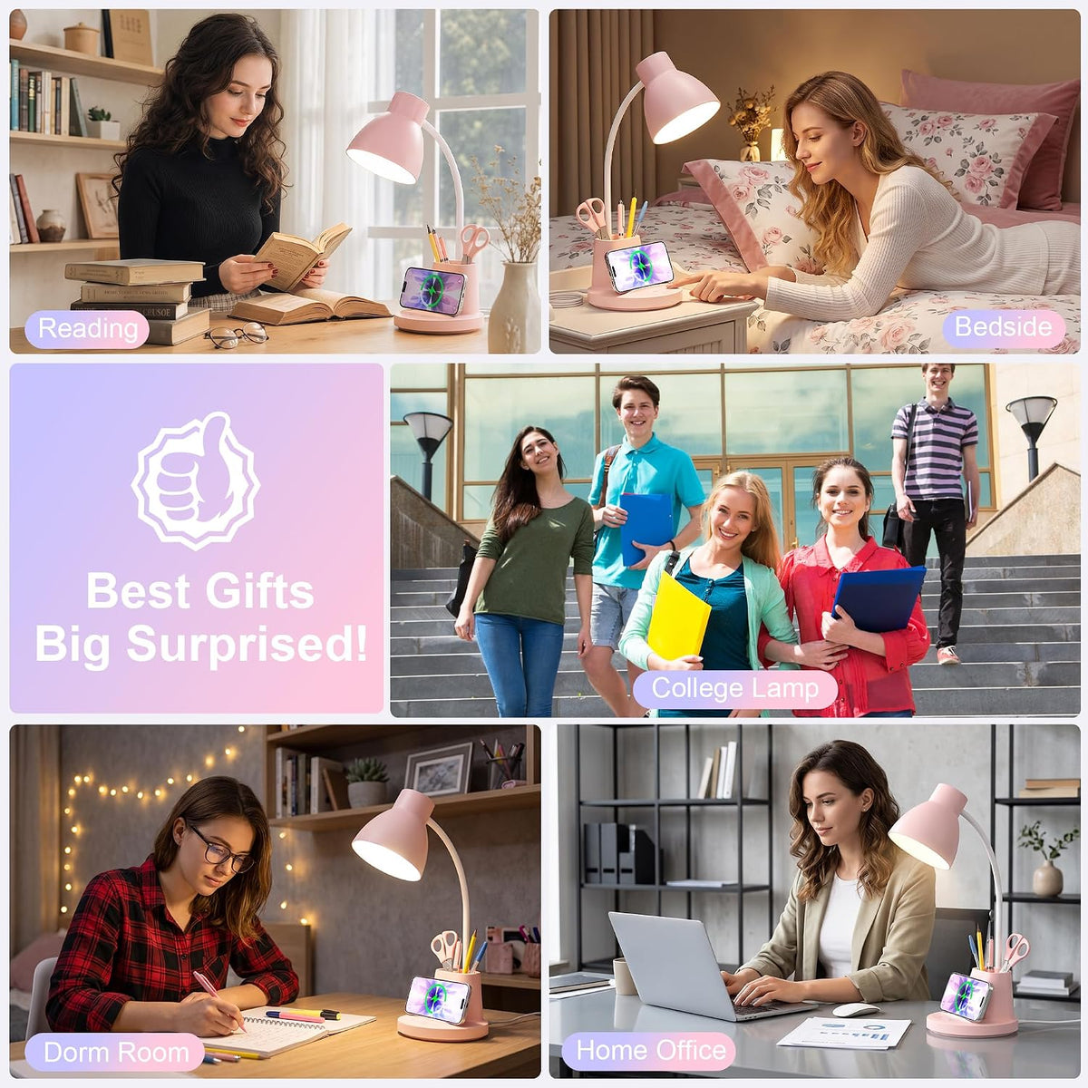 10w wireless charging led desk lamp with pen, front angle view