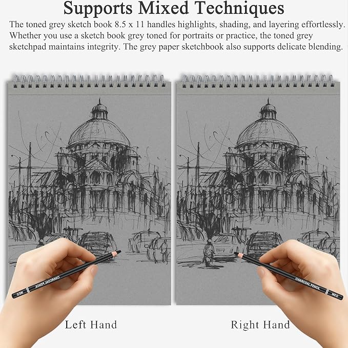 Fuxi Toned Gray Sketchbook 8.5x11, 60 Sheets Spiral Bound, Artist Sketch Pads - Image 5