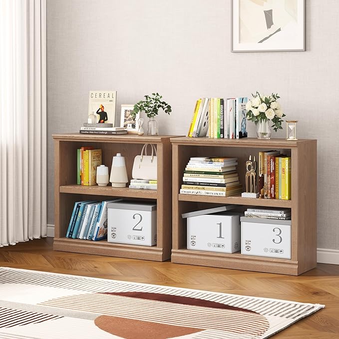 Bevfint Bookcase, 2 Tiers S Bookshelf Open Storage Organization, Floor Standing - Image 3