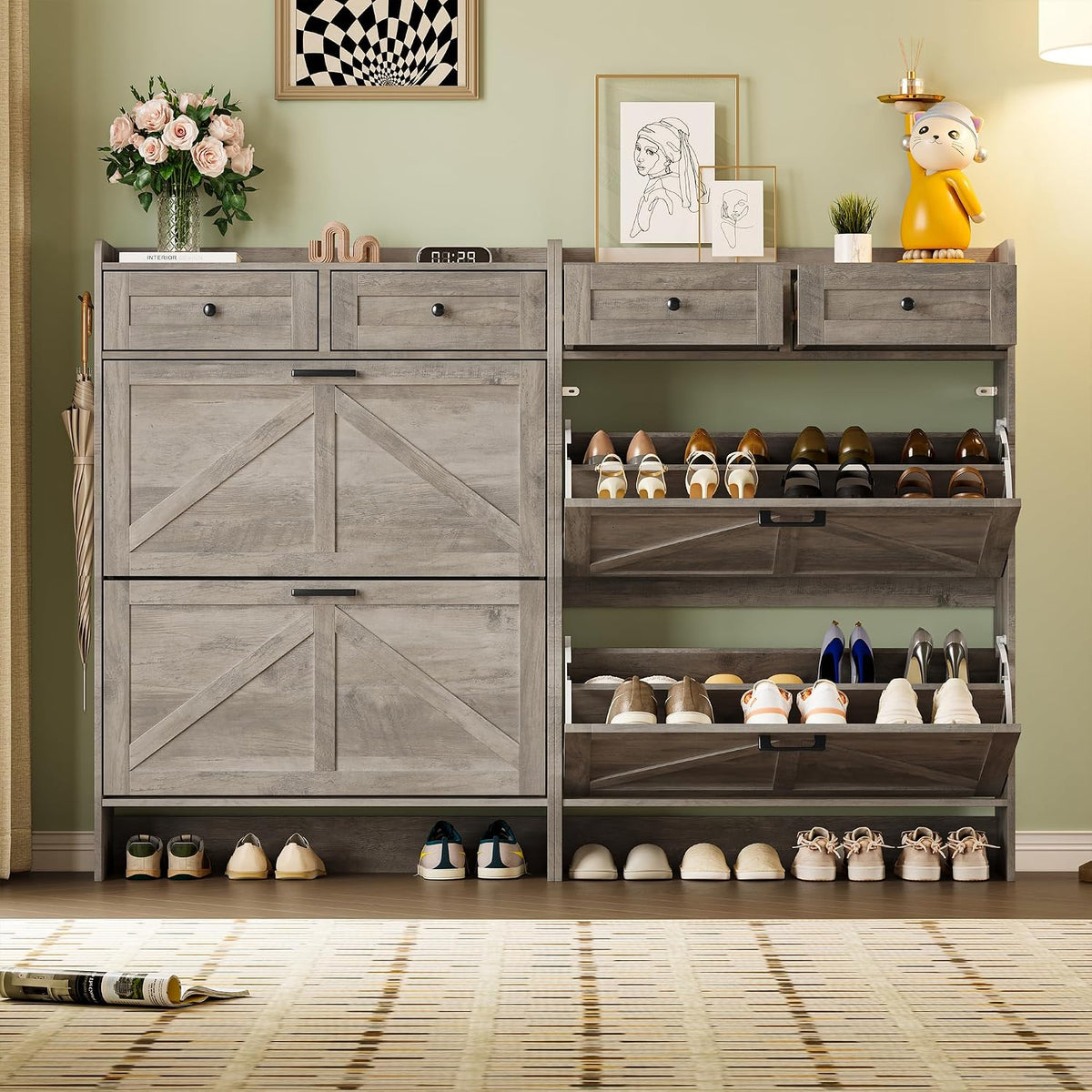 BORNOON Shoe Storage Cabinet for Entryway, Farmhouse Narrow Shoe Cabinet with...