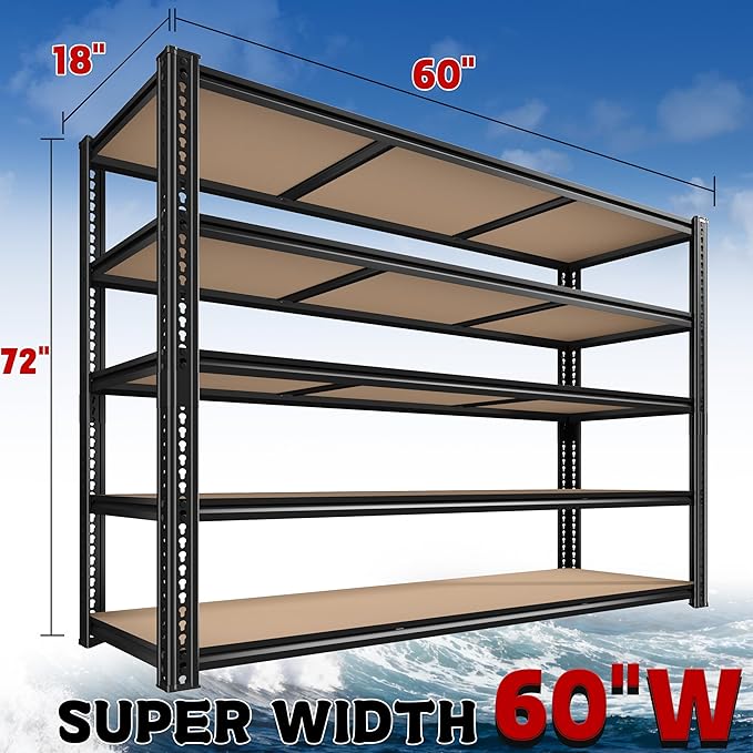 ROOMFAVE 60" W Garage Shelving 72" H Metal Shelving 3500LBS Storage Shelves - Image 3
