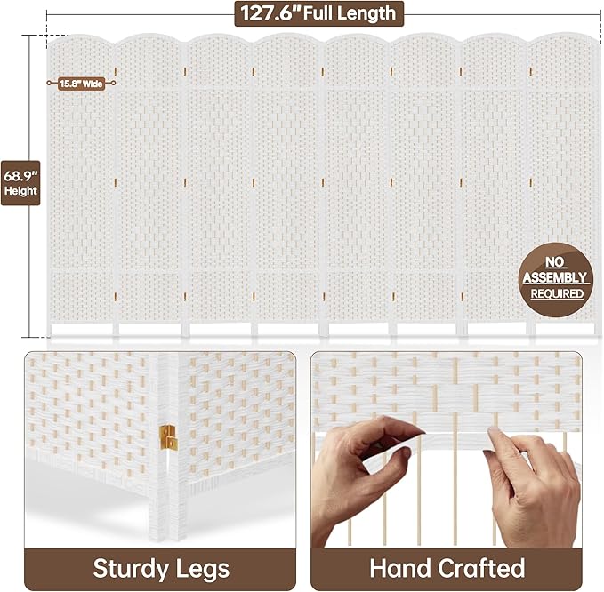 DURASPACE 8 Panel Room Divider, 6ft Tall Folding Privacy Screen, 19.5" Wide - Image 4