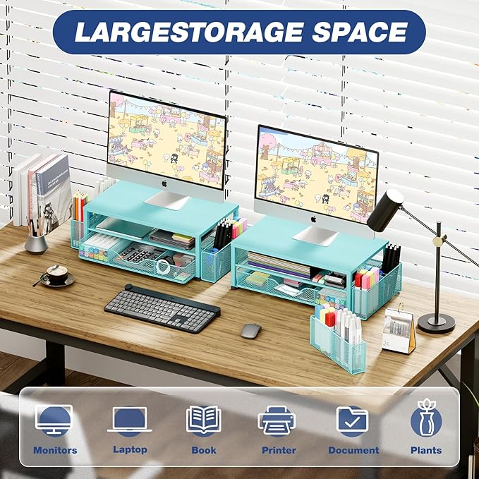 OPNICE Desk Organizers and Accessories, 2-Tier Computer Monitor Stand Riser - Image 3