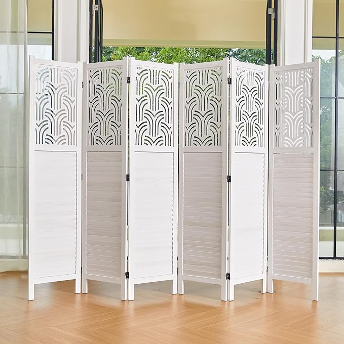 Svimi Folding Room Divider, 66.9 Inch 6 Panels Wood Carved Privacy Screens - Image 8