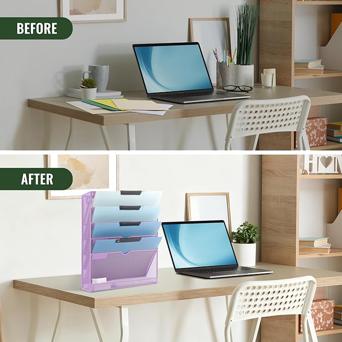 EASEPRES 6 Tier Mesh Hanging Wall File Organizer, Desk Vertical Mail Paper - Image 5