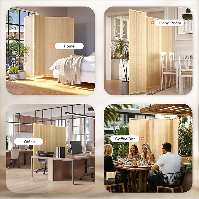 JOSTYLE Room Divider 4 Panel Folding Privacy Screen, Bamboo Room Divider Screen - Image 8