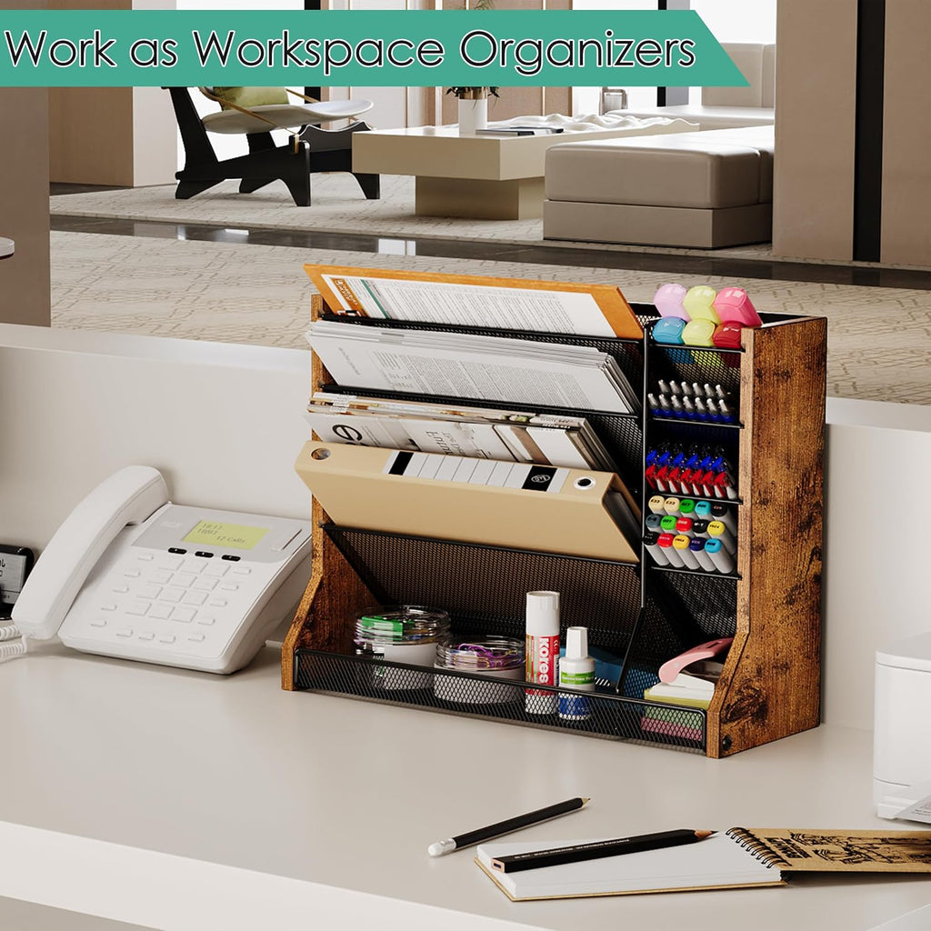 jakyitvi 5 tiers ironwood wall desk file holder showing dimensions