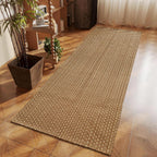 tan brown faux jute runner rug 2x6 ft,braided on a desk or shelf
