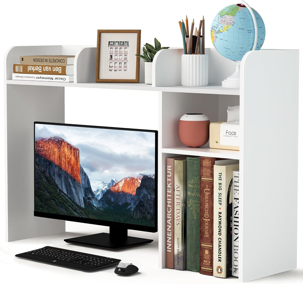 LAND·VOI Desktop Bookshelf, Countertop Storage Hutch with 5 Shelves for Compu...