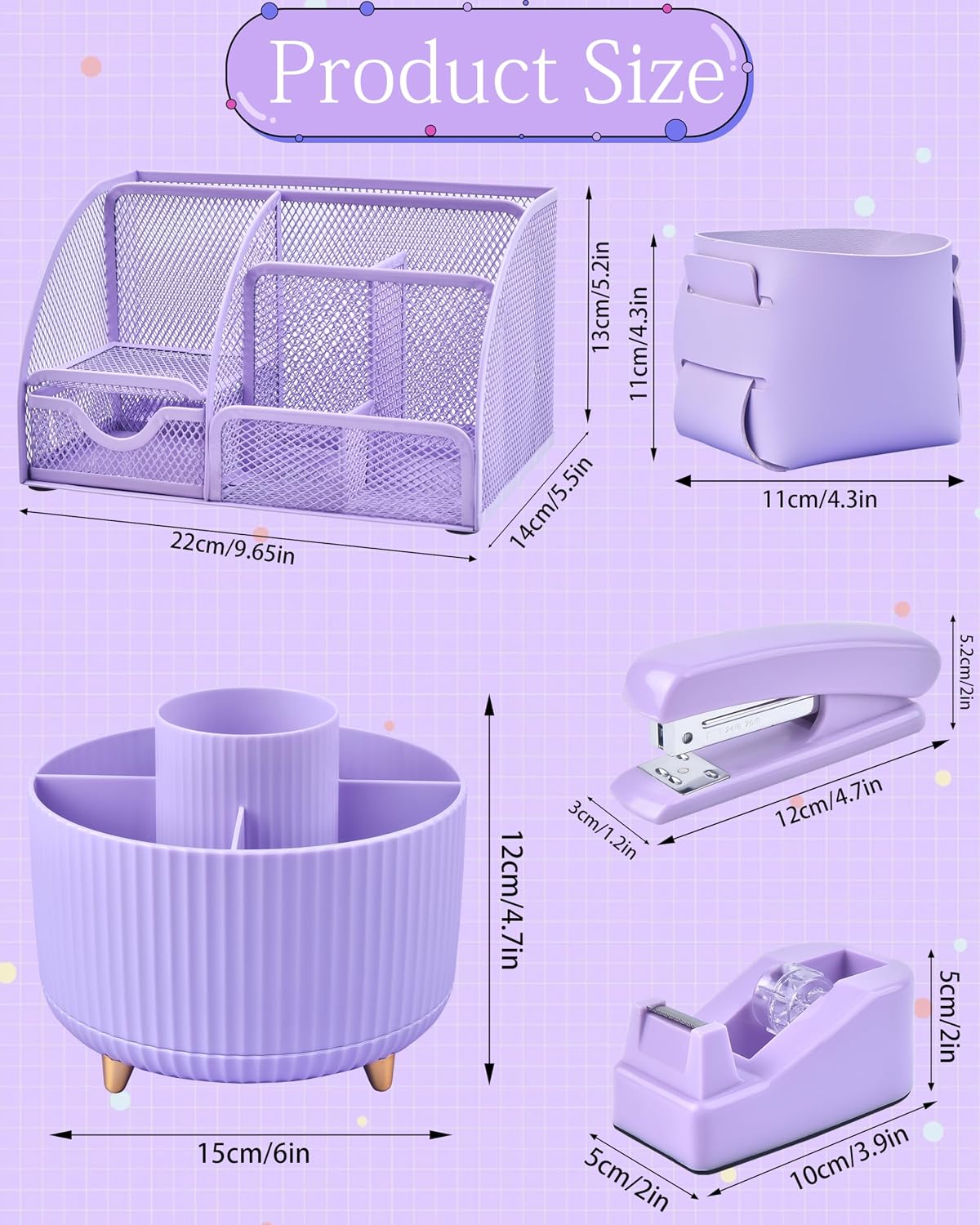 purple desk accessories and organizers with desk organizer showing dimensions