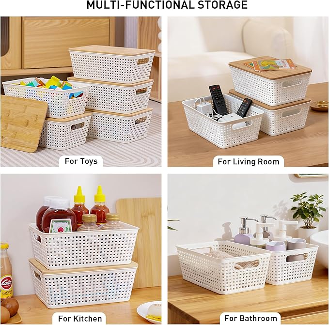 Anywish Storage Bins with Lids 8 Packs, Plastic Storage Bins with Bamboo Lids - Image 5