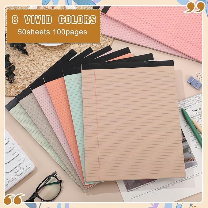 Fuutreo 8 Pcs 8.5'' x 11'' Colored Legal Pad Writing Pads Narrow Ruled 50 - Image 4