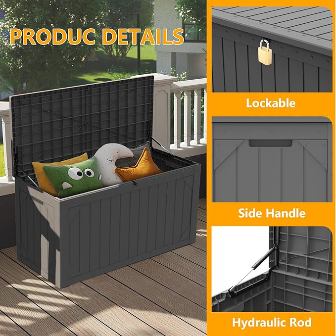PATIOEASY 100 Gallon Waterproof Large Resin Deck Box，Storage Box - Image 2