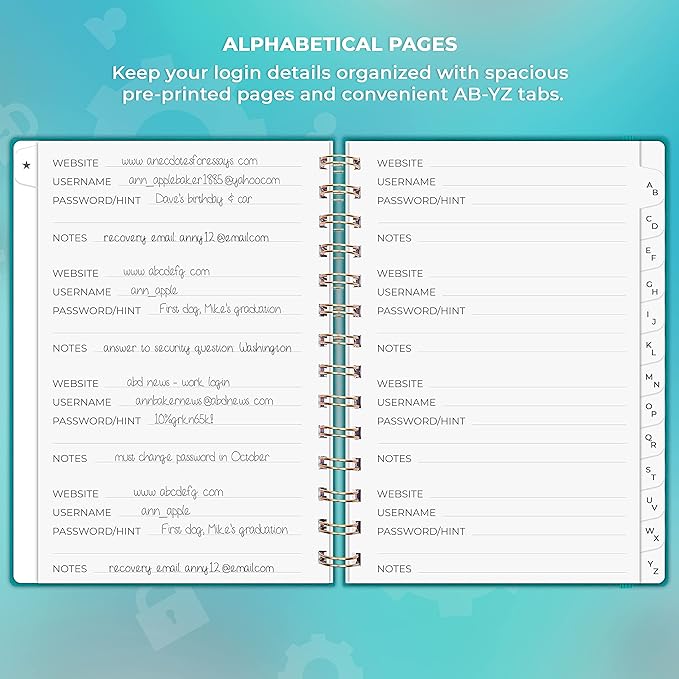 Clever Fox Password Book Spiral – Internet Address & Password Organizer - Image 3