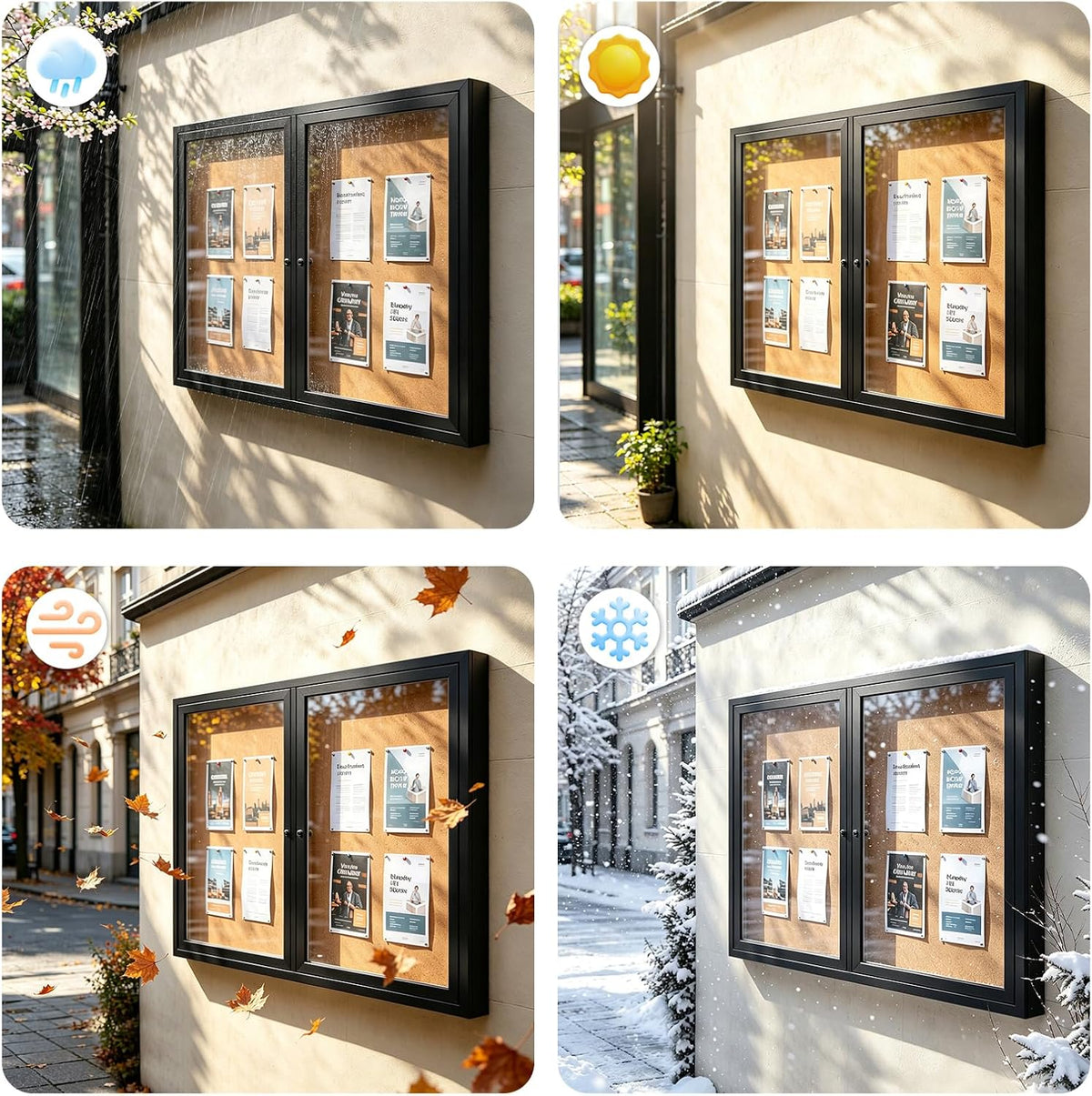 43x31 in Enclosed Bulletin Board Outdoor Cork Board Display Case, Black