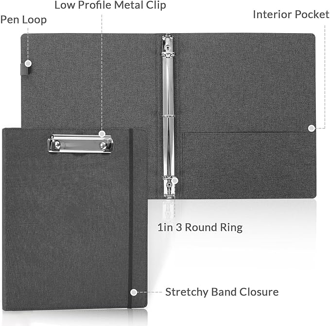 SKYDUE Clipboard Binder with Dividers, 1 Inch 3 Ring Binder with Clipboard on - Image 3