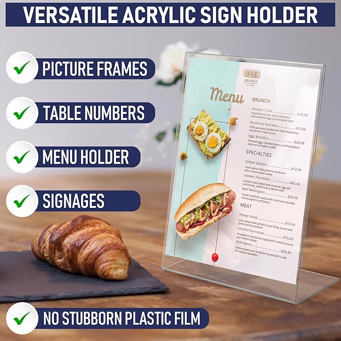 Slant Back Acrylic Sign Holder 8.5 x 11 Inches, Portrait Ad Frame and Flyer - Image 6