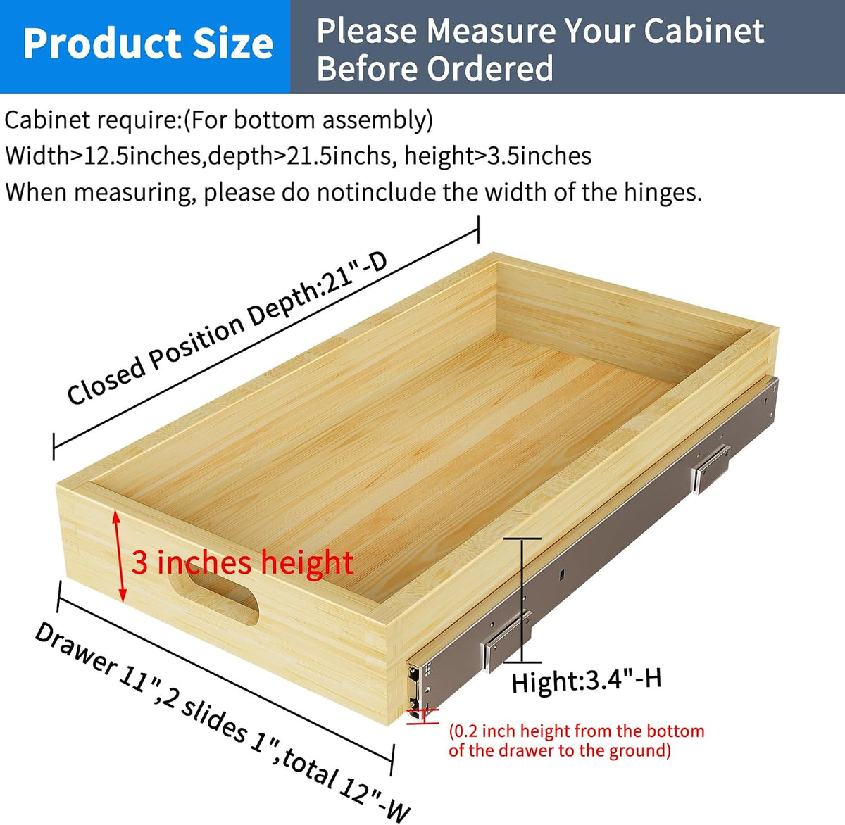 2 Set Pull Out Cabinet Organizer, Soft Close Slide Out Wood Drawer Storage Sh...