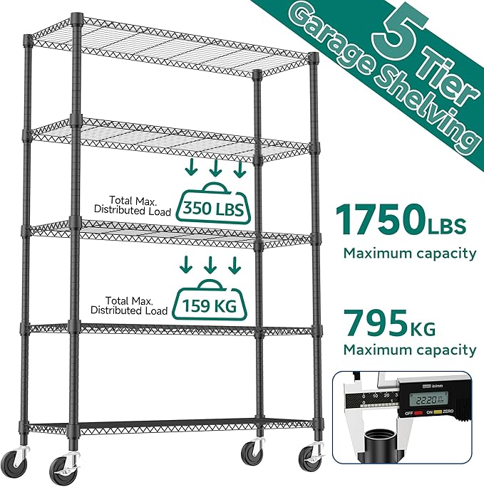 M MZG 5 Tiers Shelf 1750 lbs Steel Storage Shelving Utility Shelving Unit Steel - Image 8