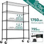M MZG 5 Tiers Shelf 1750 lbs Steel Storage Shelving Utility Shelving Unit Steel - Image 8